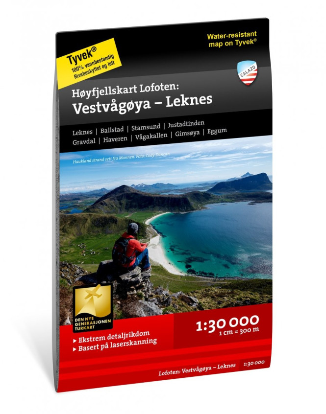 Høyfjellskart Lofoten: Vestvågøya – Leknes 1:30.000